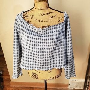 Wild Fable Blue Plaid Off Shoulder Long Sleeve Pullover Blouse Plus Size…